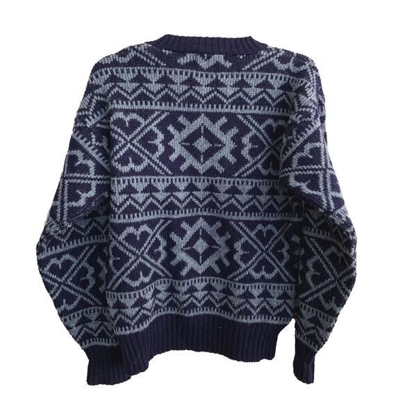 Vintage Blake & Manley Fair Isle Ski Sweater Blue Wool Blend Knit Pullover Sz S - Picture 2 of 3